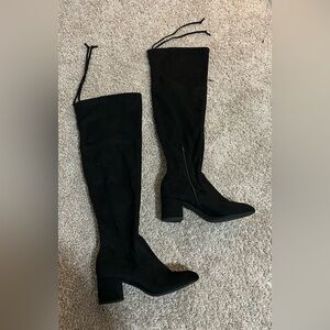Knee high black velvet boots
